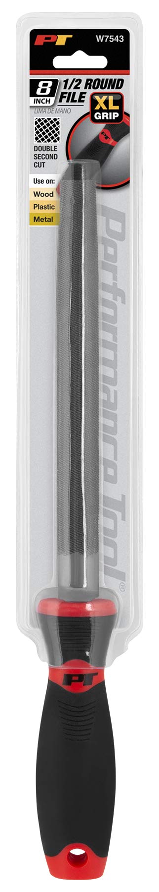 W7543 Performance Tool 8" Half Round File XL Oversized Handle High Carbon Steel File for Deburring, Shaping, and Sharpening - 13.25-Inch Long for Professional Use