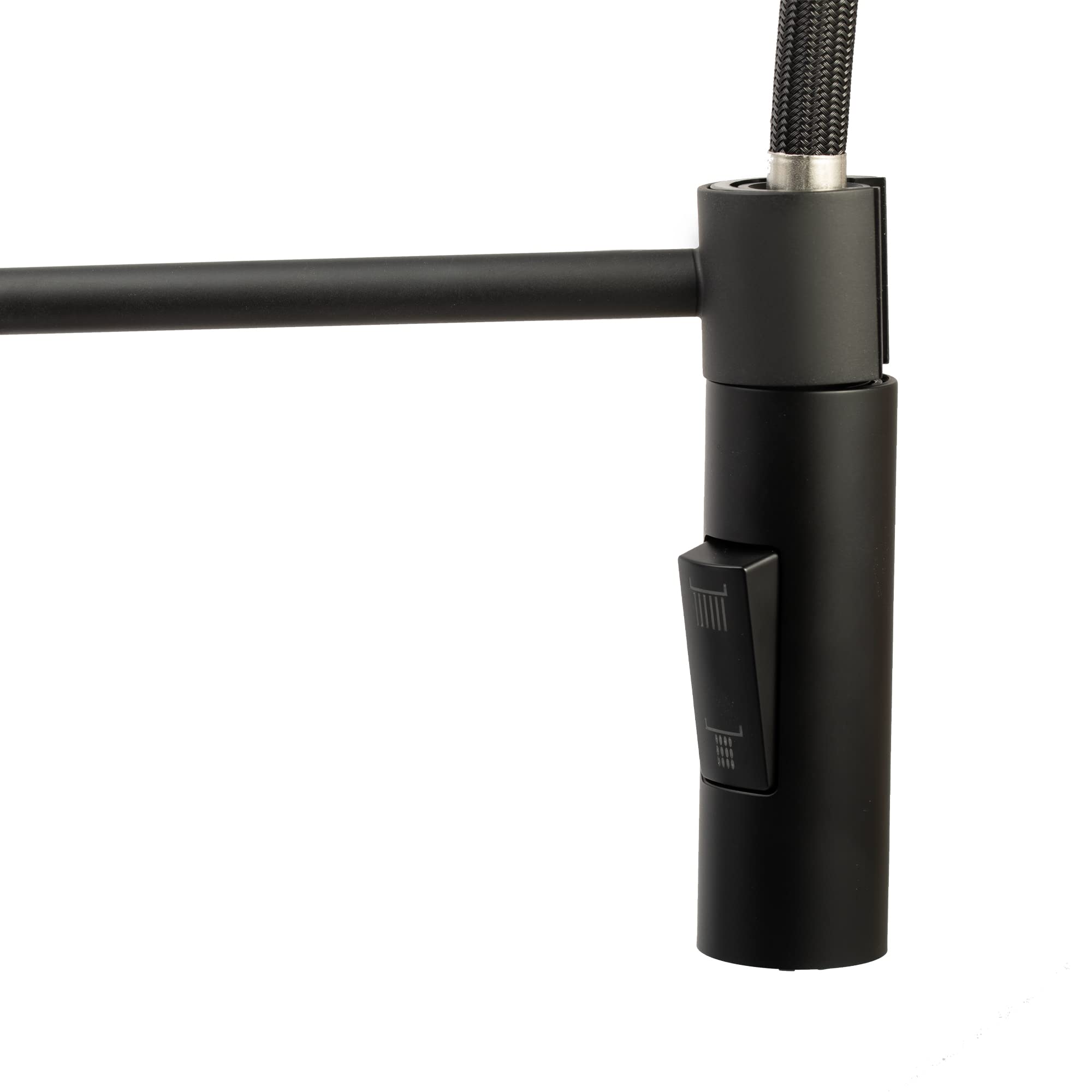 Dura Faucet RV Swivel High-Arc DF-MK504SLK-MB Kitchen Sink Faucet - Single Handle - Kitchen Faucet with Pull-Down Sprayer - Optional Deck Plate (Matte Black)