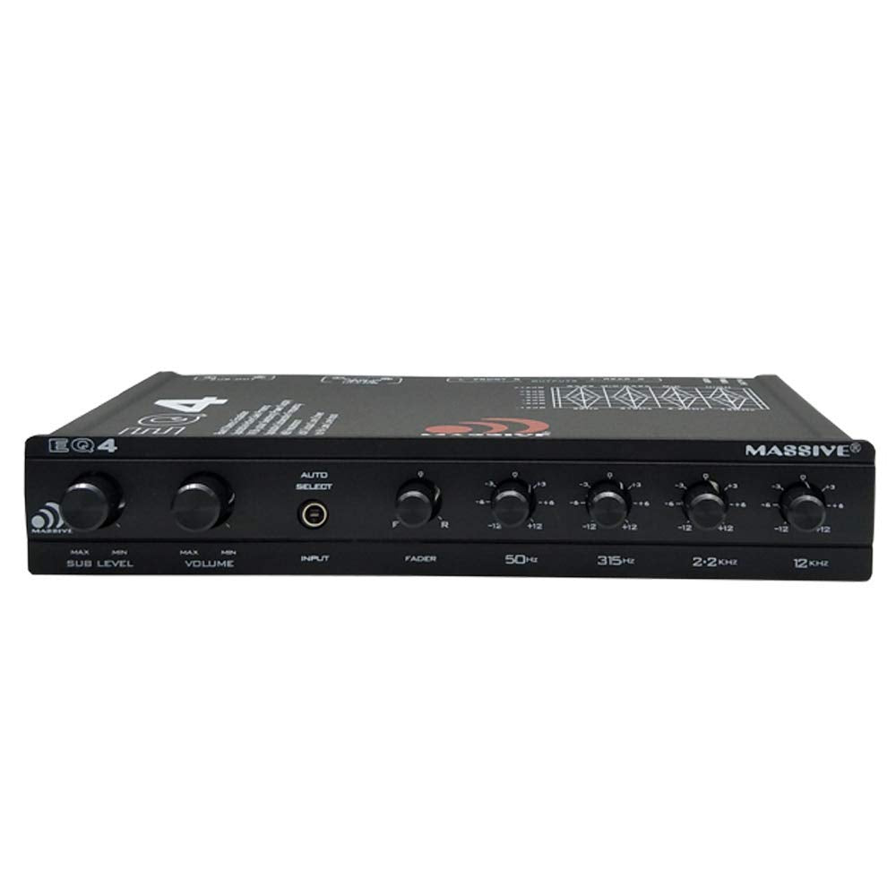 EQ4 Massive Audio | 4-Band Car Audio Equalizer - in-Dash Equalizer with Subwoofer Control, 8V Line Driver & Adjustable Fader for Premium Sound Tuning