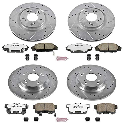 Power Stop K2277-26 Z26 Carbon Fiber Brake Pads Front and Rear with Drilled & Slotted Brake Rotors Kit For Honda S2000 2000-2009 [Model Specific]