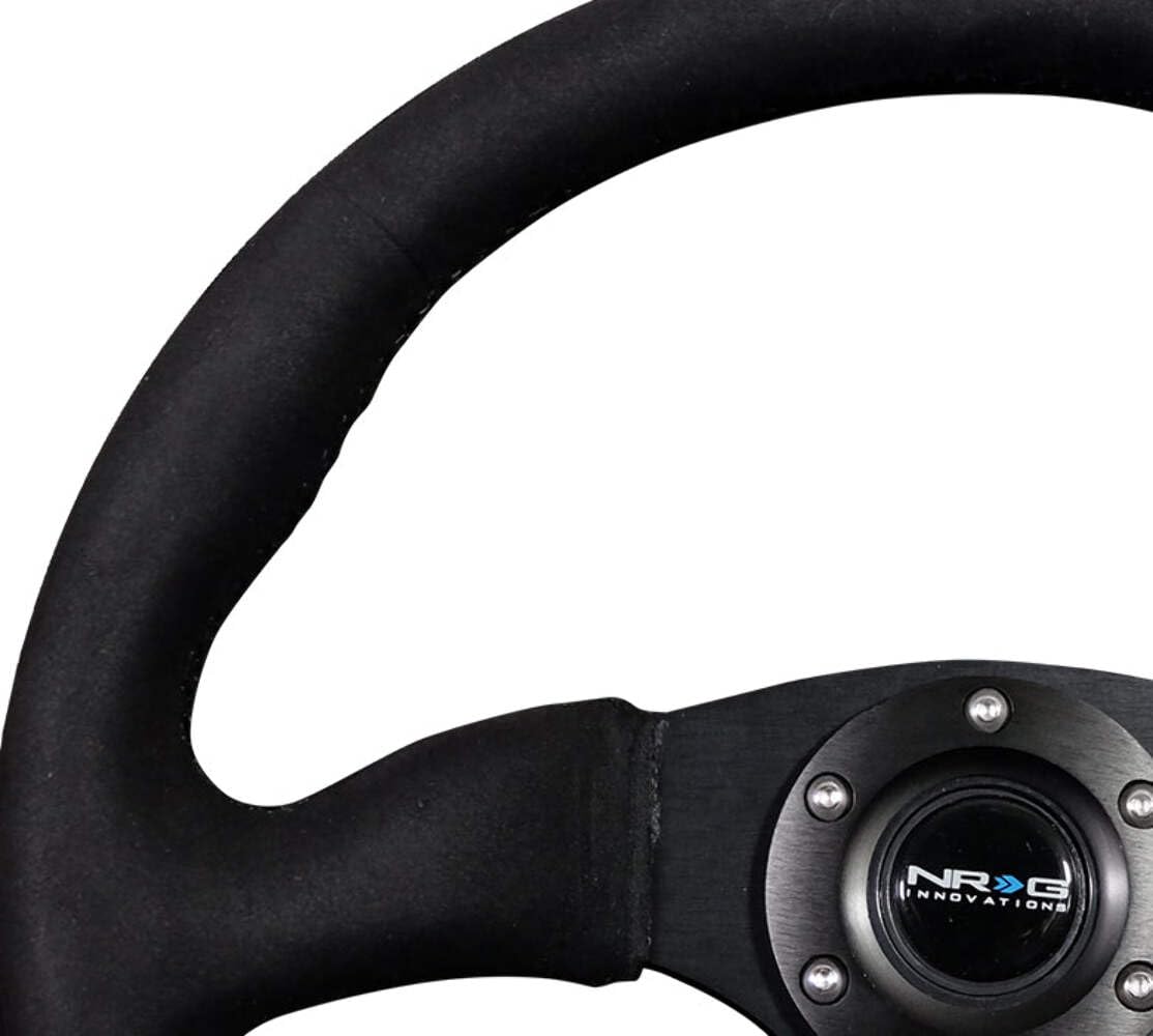 NRG Innovations Reinforced NRG-RST-023MB-SA Steering Wheel 350mm Sport Leather Racing (2.5" Deep) Comfort Grip, 4mm Matte Black Spoke with Alcantara Finish