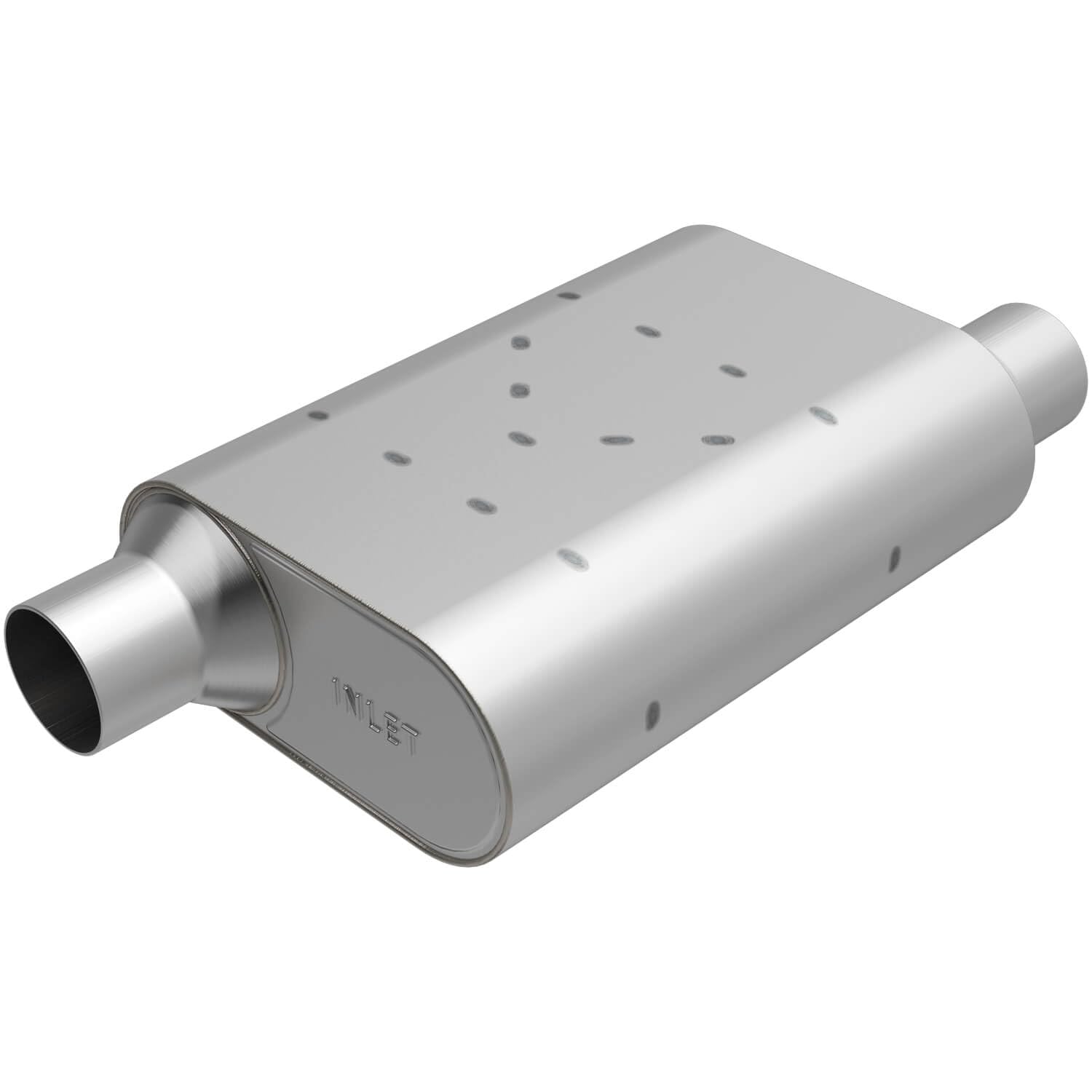 Rumble Chambered Exhaust Performance Muffler R32543: Offset/Offset, 2.5" / 2.5" Inlet/Outlet, 4.25 x 9.5 x 13 Oval, Stainless Steel, Classic American Muscle Sound