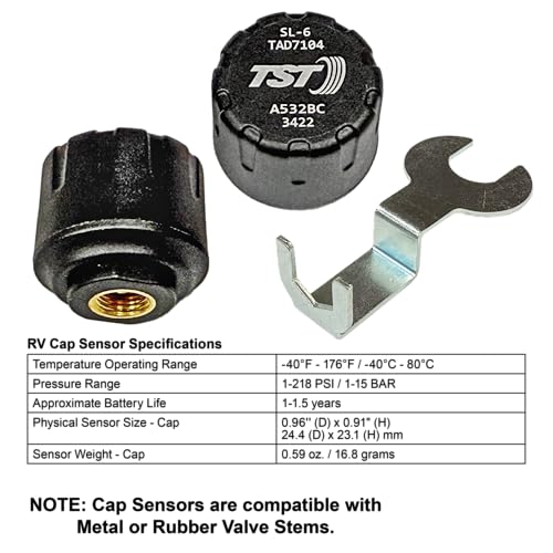 TST Tire Pressure Monitoring System 507, 2 Cap Sensors for Metal or Rubber Valve Stems by Truck System Technologies, TPMS for RVs, Campers and Trailers