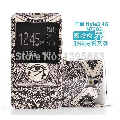 PU Leather Lovely pattern Stand Flip Pouch View window case Cover for Samsung Galaxy Note 3 Lite Neo N7505 Note 3 Mini((200003699)14)