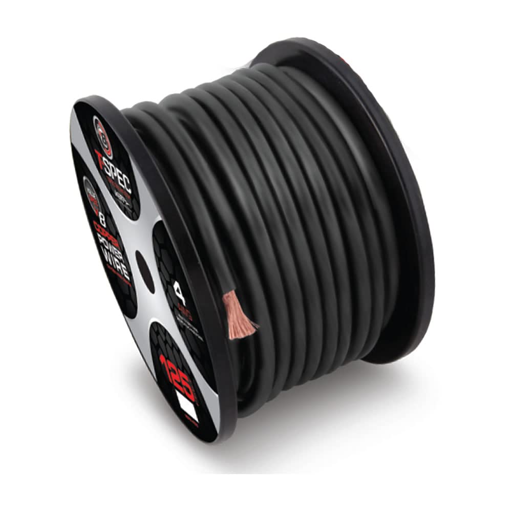 T-SPEC - 100Ft 4 Awg Matte Black Ofc Power Wire - V10 Series,Power Wire V10 Series (V10GW-4100)