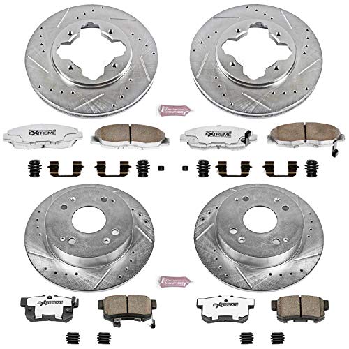 Power Stop K698-26 Z26 Carbon Fiber Brake Pads Front and Rear with Drilled & Slotted Brake Rotors Kit For Acura CL 1997, Honda Accord 1991-1997 [Model Specific]