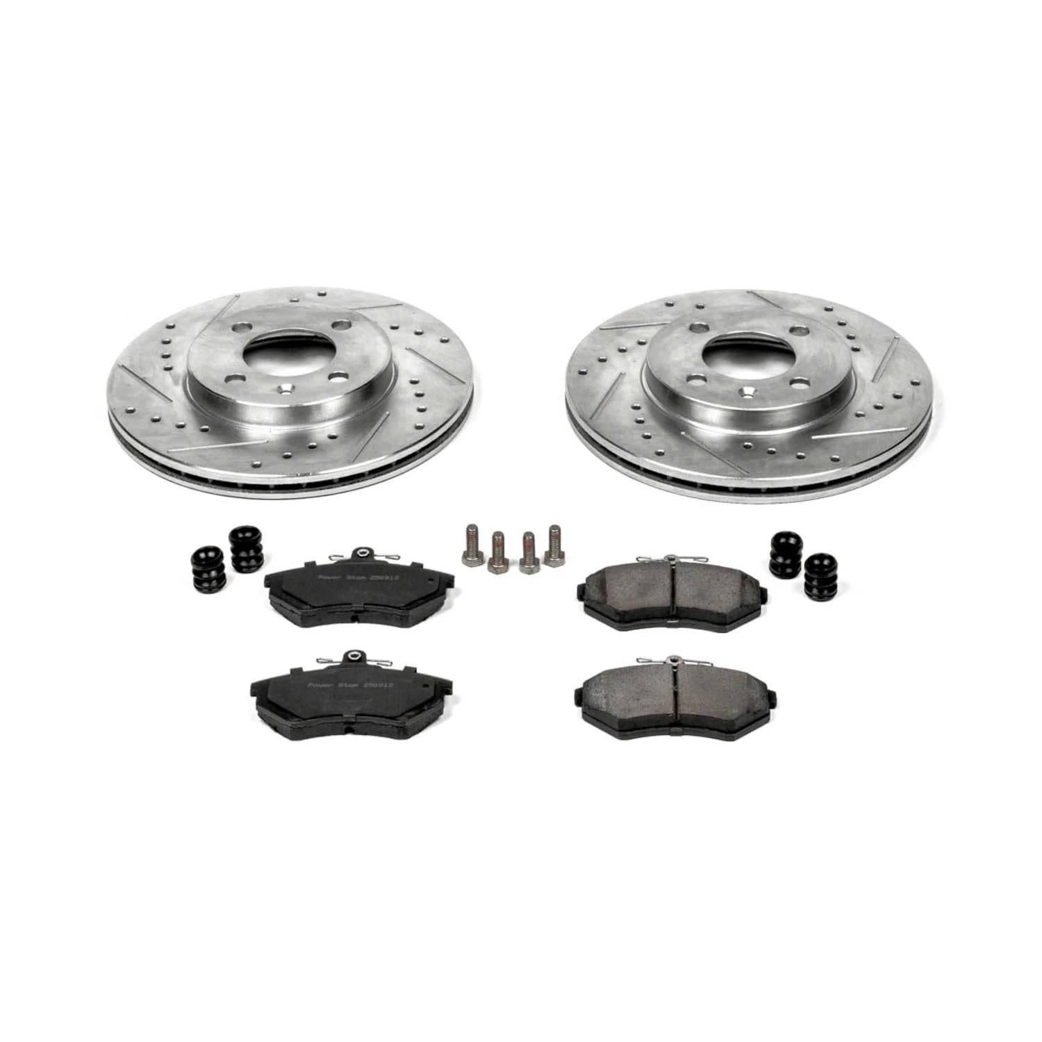 Power Stop K374 Front Brake Pads Z23 Carbon Fiber with Drilled & Slotted Brake Rotors Kit For VW Cabrio, VW Golf, VW Jetta, VW Passat [Model Specific]