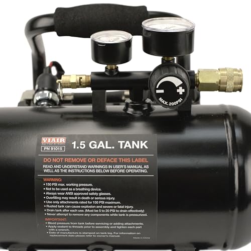 12V VIAIR 380C Plug-N-Play Compressor, 1.5 gallon tank, 200 PSI Rated with Alligator Clamps, for nailing, air tools, tire inflation