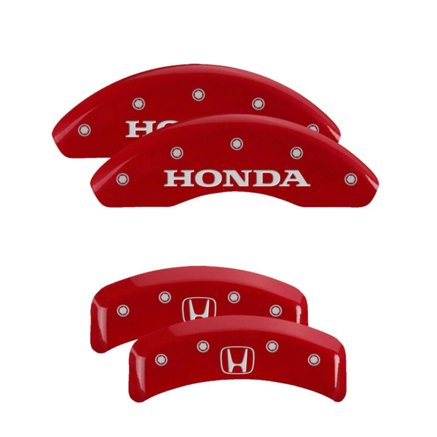 MGP Caliper Covers Red Powder Coat Finish 20130SHOHRD Engraved Caliper Cover with Silver Characters, Set of 4 "Honda/H Logo"