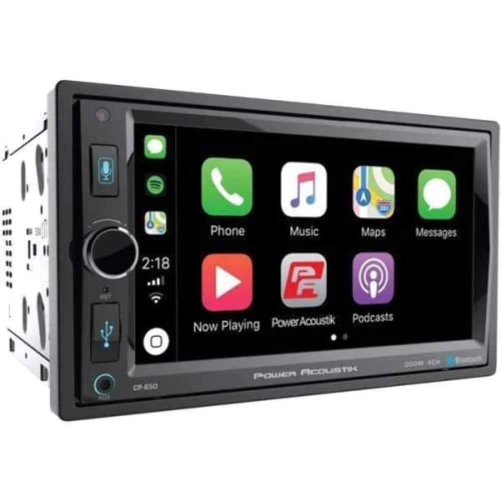 Double DIN POWER ACOUSTIK CP-650 Bluetooth In-Dash Digital Media Car Stereo Receiver with Touchscreen, 6.5" Apple CarPlay