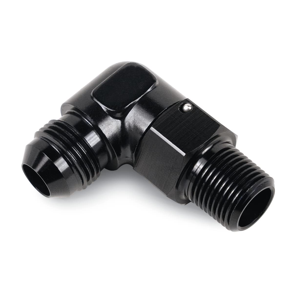 DERALE Adapter, Fitting, 90 Degree, 1/2 in NPT Male to 6 an Male, Aluminum, Black Anodized, Each