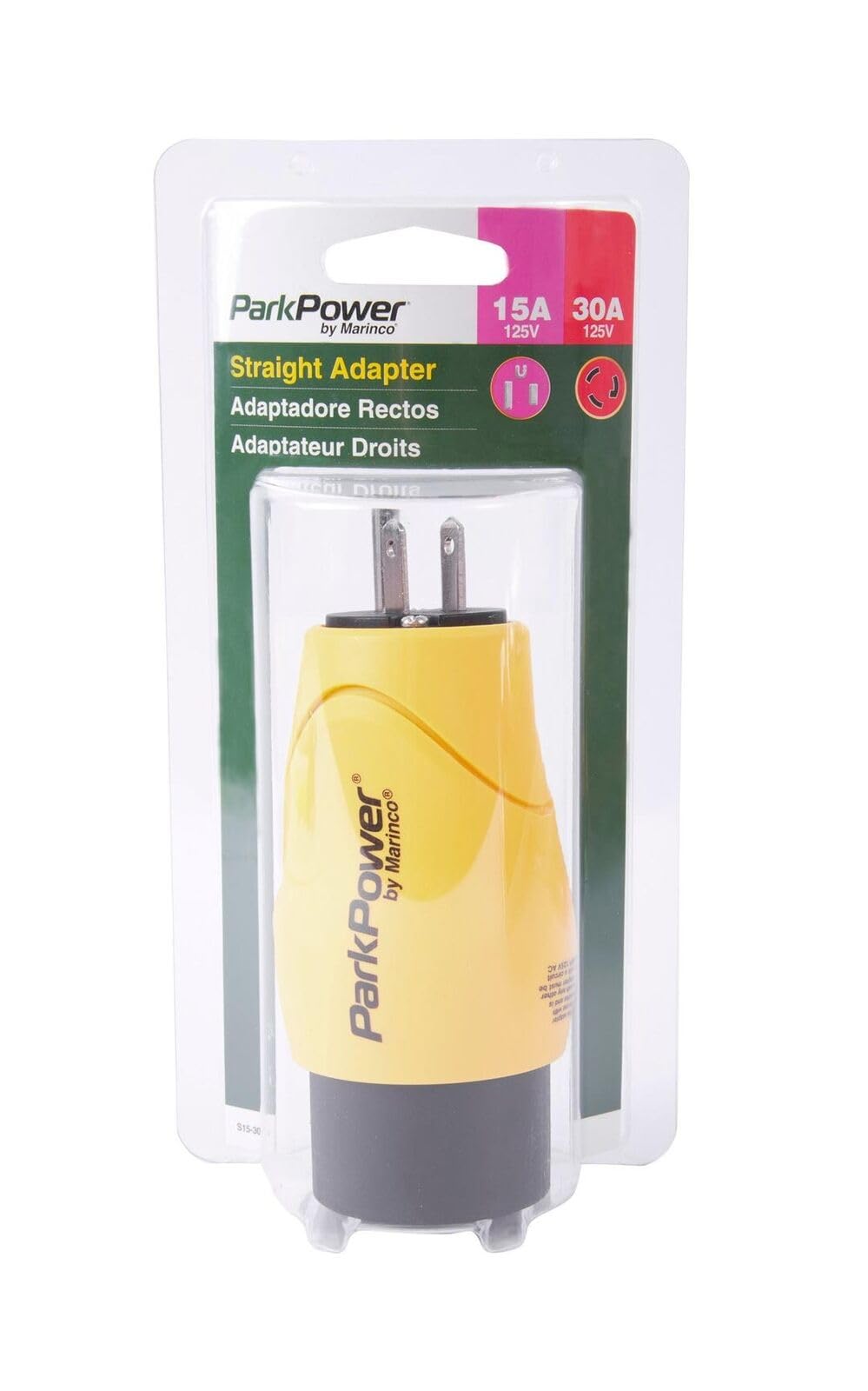 ParkPower Marinco S15-30RV 15 Amp, 125V Straight-Blade Male Plug to 30 Amp, 125V Locking Female Side One-piece Twist-Lock Adapter