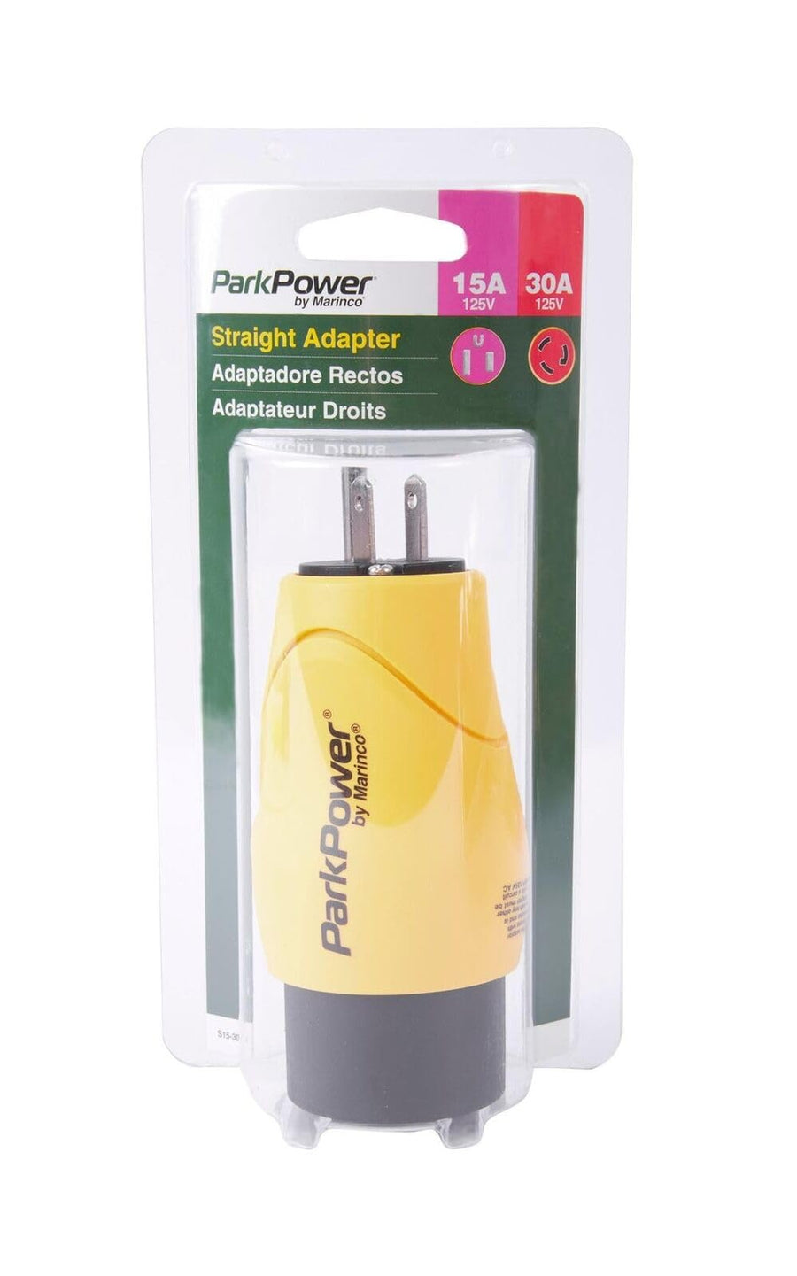 ParkPower Marinco S15-30RV 15 Amp, 125V Straight-Blade Male Plug to 30 Amp, 125V Locking Female Side One-piece Twist-Lock Adapter