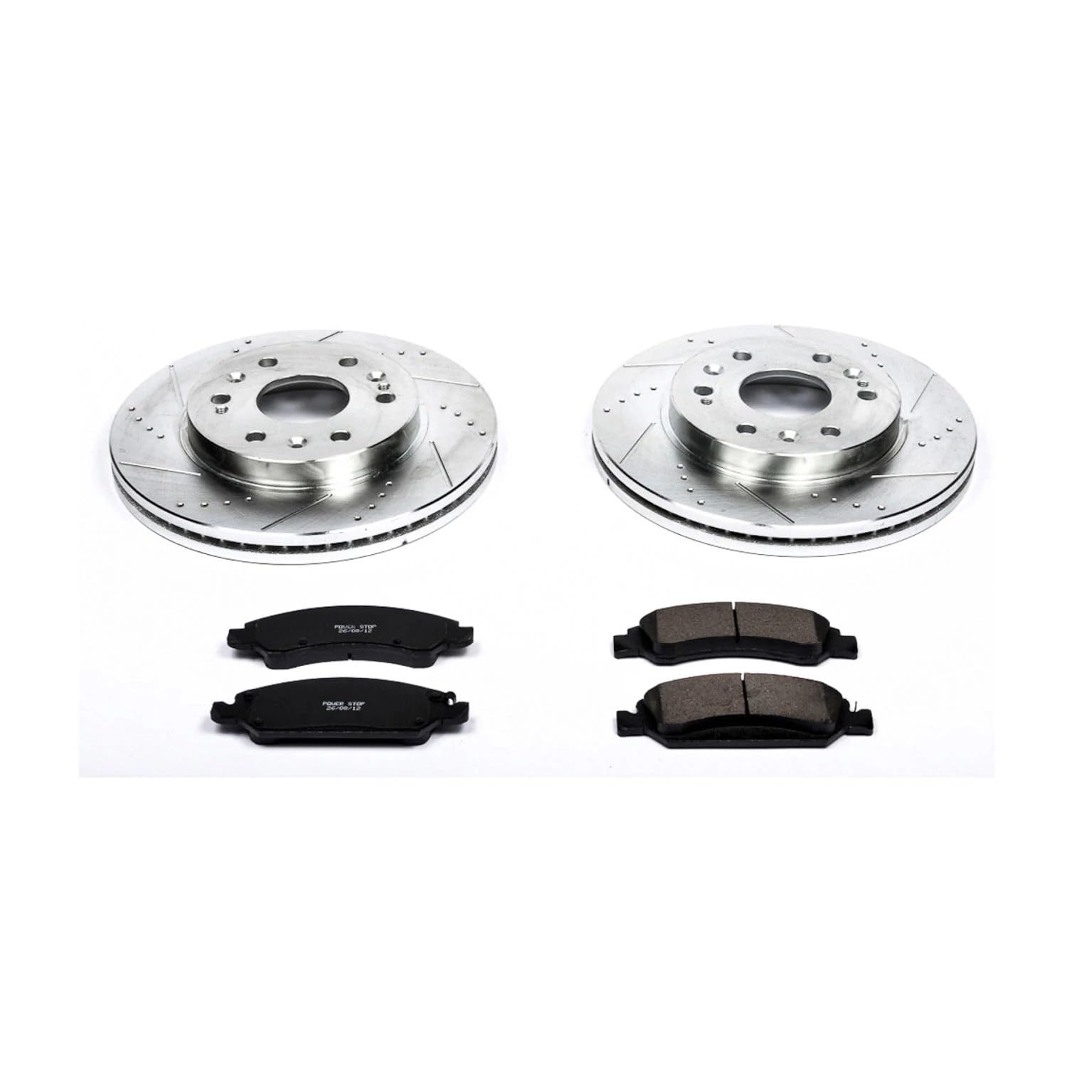 Power Stop Brake Kit For Chevy Silverado 1500 Tahoe Suburban Express | GMC Savana Sierra 1500 Yukon | Cadillac Escalade XTS Front Z23 Carbon-Fiber Ceramic Brake Pads Drilled Slotted Rotors Kit K2069