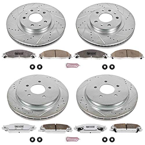 Power Stop K1420-26 Z26 Carbon Fiber Brake Pads Front and Rear with Drilled & Slotted Brake Rotors Kit For Cadillac CTS 2003-2007 [Model Specific]