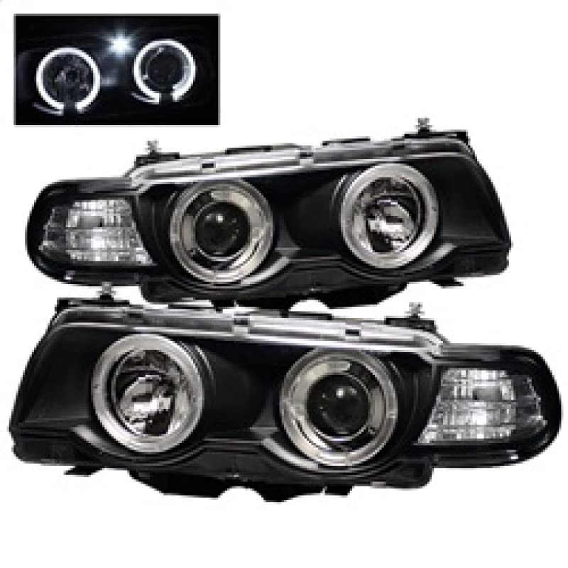 BMW E38 7-Series Spyder 5008862 99-01 Projector Headlights 1PC - Xenon/HID Model Only (Not Compatible With Halogen Model) - LED Halo - Black - High H1 - Low D2S (Not Included)