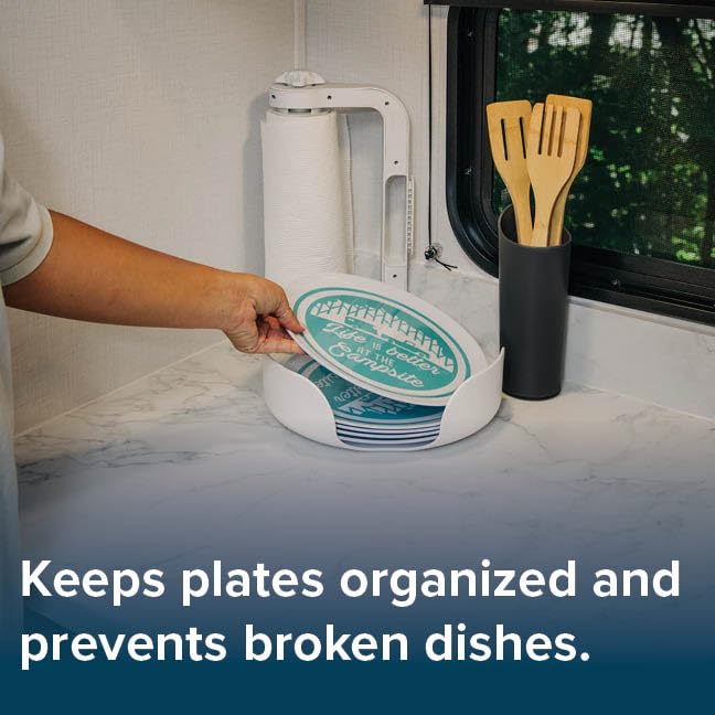 Camco Holder Stack-A-Plate | 2 Different Sizes of Plate Holders | One Plate Holder Fits Plates Up to 7.25” & Other Dish Holder Fits Plates Up to 10.25” | Great for Travel, RV Storage & More (43601)
