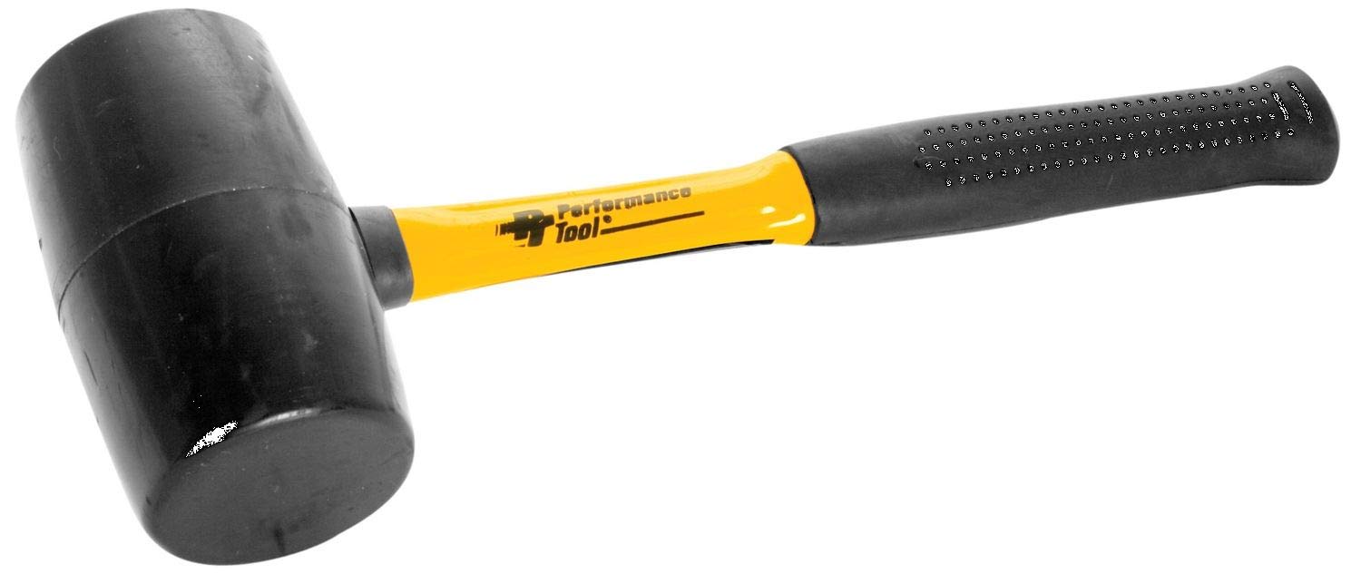 M7132 Performance Tool Double-Faced Solid Rubber Head Hammer with Fiberglass Handle and Anti-Shock Grip - Great for Home and Shop Use