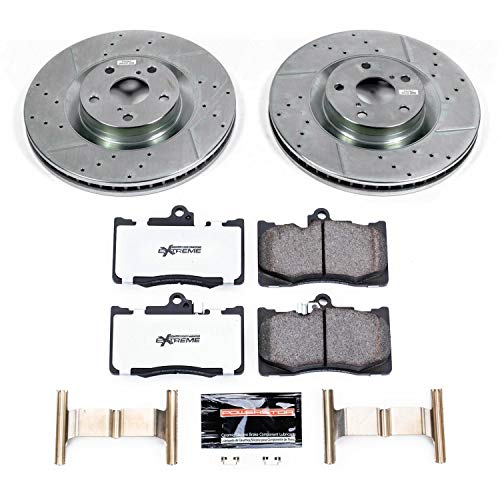 Power Stop K6355-26 Z26 Carbon Fiber Brake Pads Front with Drilled & Slotted Brake Rotors Kit For GS200t, GS300, GS350, GS450h, IS200t, IS300, IS350, RC200t, RC300, RC350 [Model Specific]