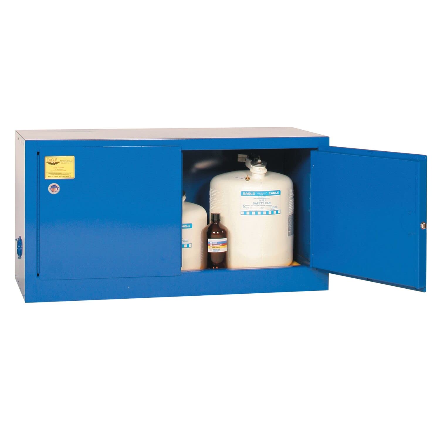 Eagle 15 Gallon Acid Corrosive Steel Add On Safety Cabinet, 1 Shelf, 2 Manual Closing Doors, Made in The USA, Blue, ADDCRAX