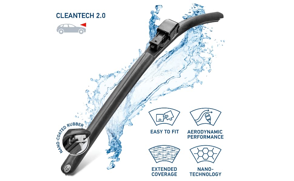 Hella 16 Inch All Seasons Nano-Coated Rubber Cleantech Wiper Blade OE Quality (Single Blade) fits select Ford Opel Peugeot Seat Skoda Volkswagen / 358054161