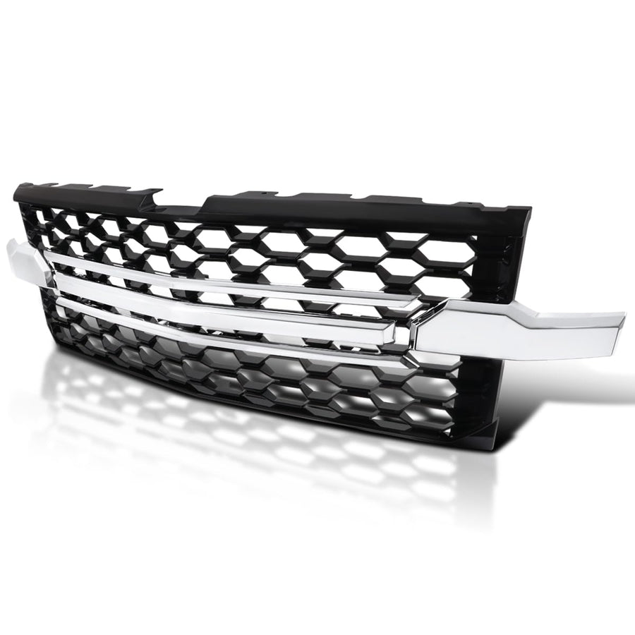 Black Honeycomb Front Bumper Hood Grill Grille w/Chrome Trim Spec-D Tuning Compatible with 2019-2022 Chevy Silverado 1500 WT