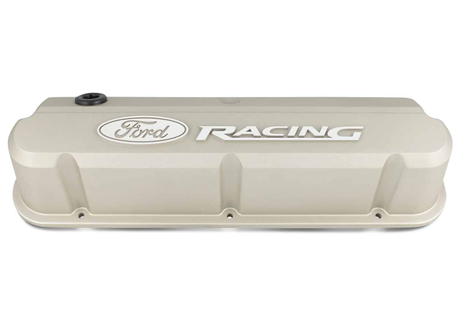Slant-Edge Valve Cover, Tall, Baffled, Breather Hole, Raised Ford Racing Logo, Aluminum, Gray Crinkle Powder Coat