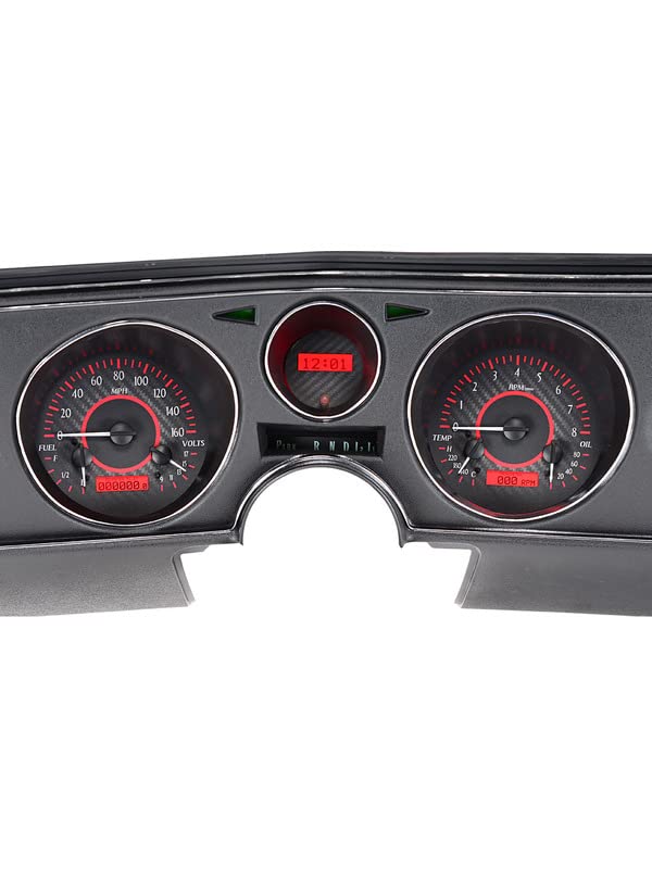 Dakota Digital VHX-69C-CVL-C-R Analog Dash Gauge System Compatible with 1969 Chevy Chevelle, Malibu and El Camino, Carbon Fiber Style, Red Backlighting