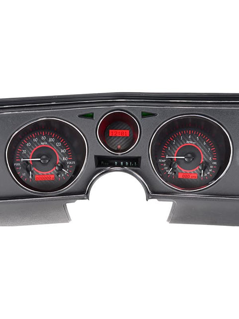 Dakota Digital VHX-69C-CVL-C-R Analog Dash Gauge System Compatible with 1969 Chevy Chevelle, Malibu and El Camino, Carbon Fiber Style, Red Backlighting
