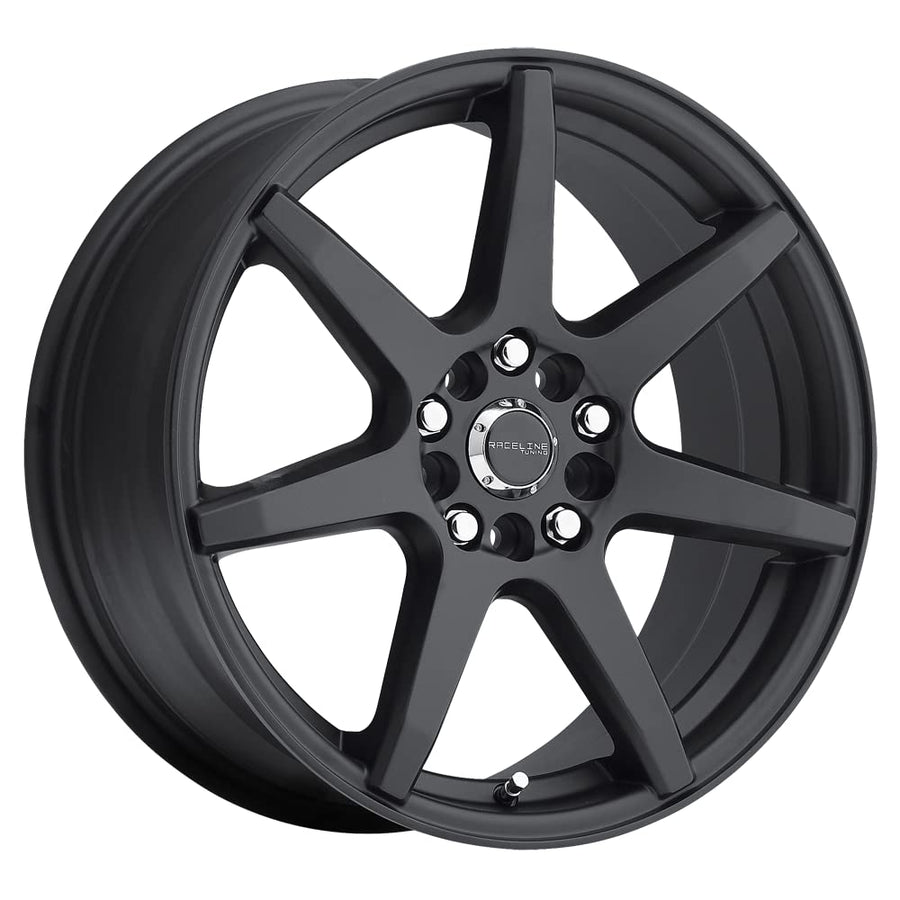 16X7"5X110/5X115 Bolt Pattern Raceline Wheels 131B EVO Wheel Black +40mm Offset/(5.57"B/S) 7 Spoke Aluminum Passenger Car Wheels, Full Size Replacement Black Car Rims