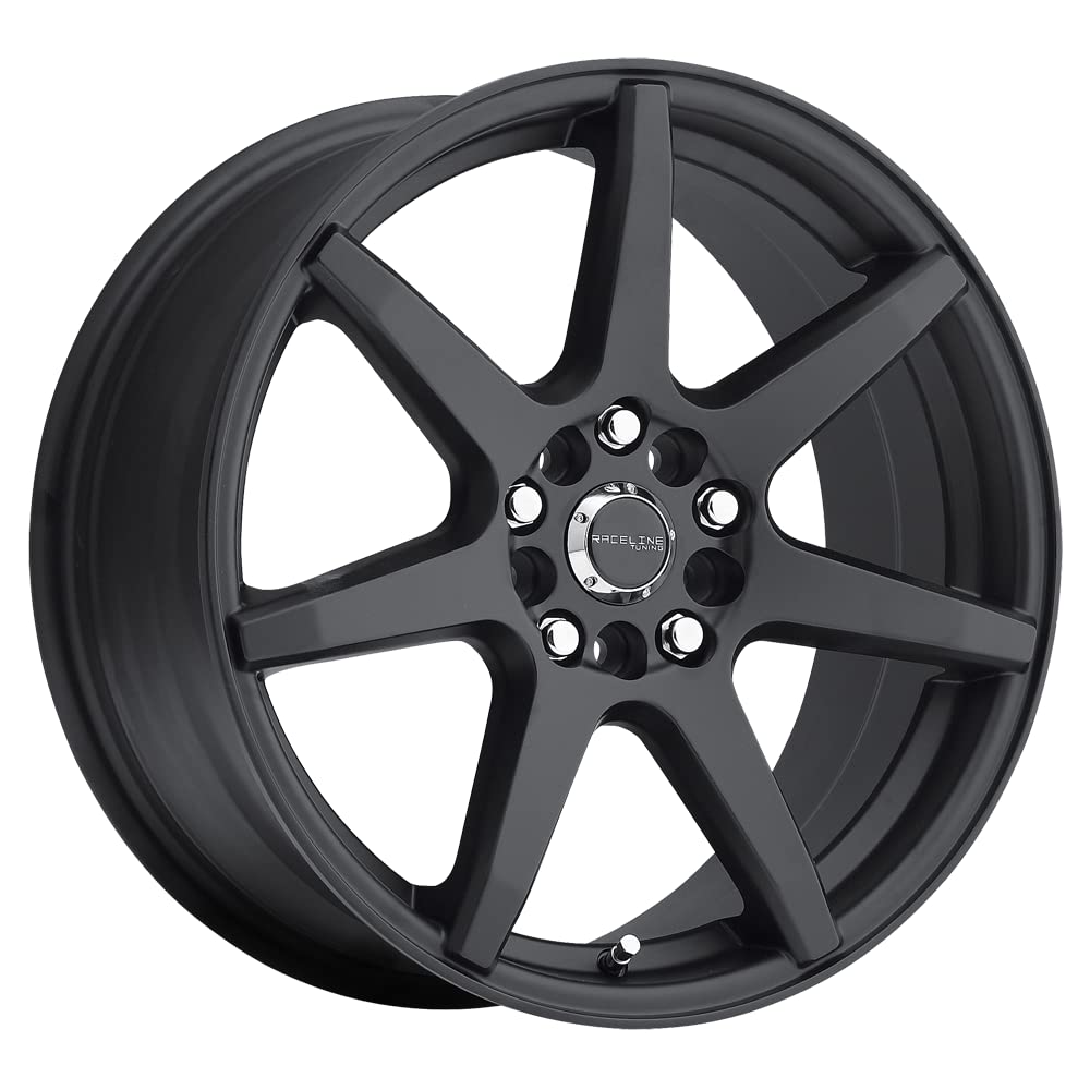 16X7"5X112/5X120 Bolt Pattern Raceline Wheels 131B EVO Wheel Black +20mm Offset/(4.79"B/S) 7 Spoke Aluminum Passenger Car Wheels, Full Size Replacement Black Car Rims