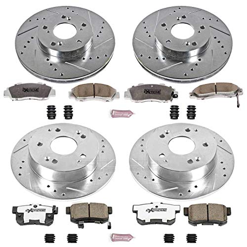 Power Stop K1042-26 Z26 Carbon Fiber Brake Pads Front and Rear with Drilled & Slotted Brake Rotors Kit For Honda Accord 1998-2002 [Model Specific]
