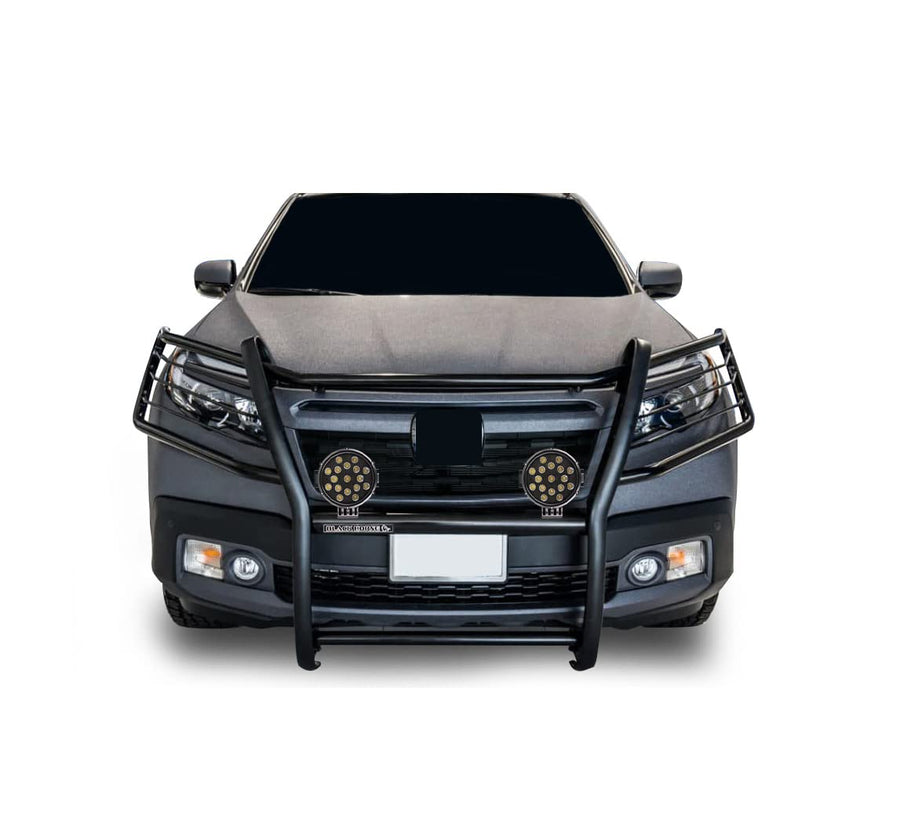 Bumper Guard Modular Black Horse Grille brush Come With pair of 7.0"Dia.LED Lights with Black Trim Rings Compatible with 2016-2019 Honda Ridgeline-17H01MA-PLB