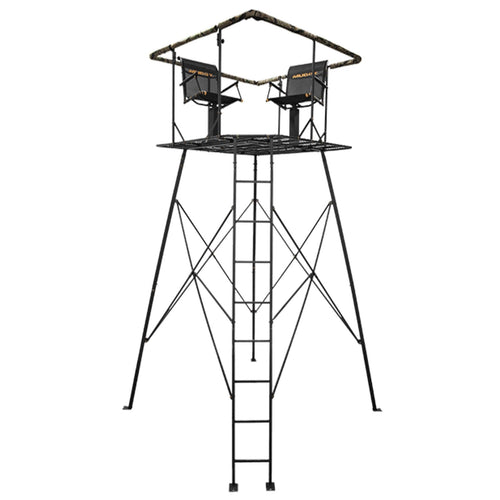12' Muddy Quad Pod - 57" L x 57" W Durable Steel 500 Pound Capacity Hunting Outdoor Platform with Full-Surround Shooting Rail & 2 Flex-Tek Seats, Blind Kit Not Included