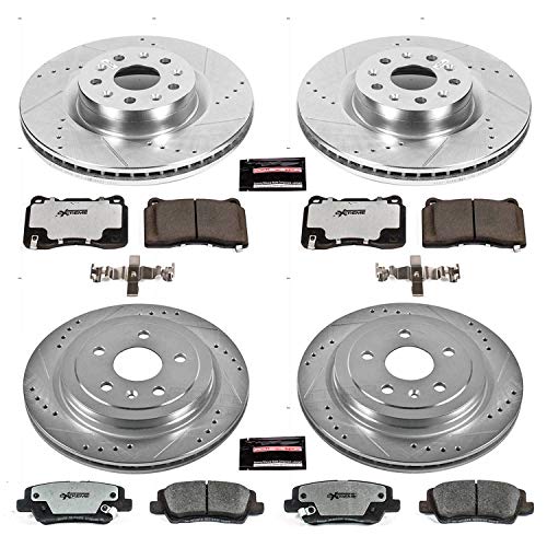 Power Stop K7817-26 Z26 Carbon Fiber Brake Pads Front and Rear with Drilled & Slotted Brake Rotors Kit For Cadillac CTS 2014-2018 [Model Specific]