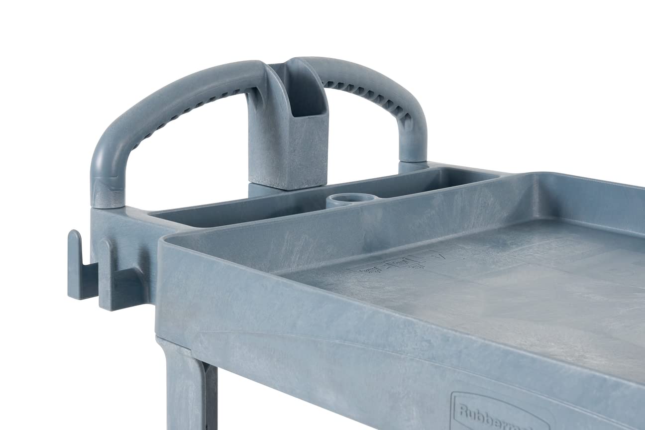 Rubbermaid Commercial Products Heavy Duty BRUTE 2-Shelf Utility/Service Cart, Medium, Lipped Shelves, Ergonomic Handle, 500 lbs. Capacity, Gray, for Warehouse/Garage/Cleaning/Maintenance/Stadiums