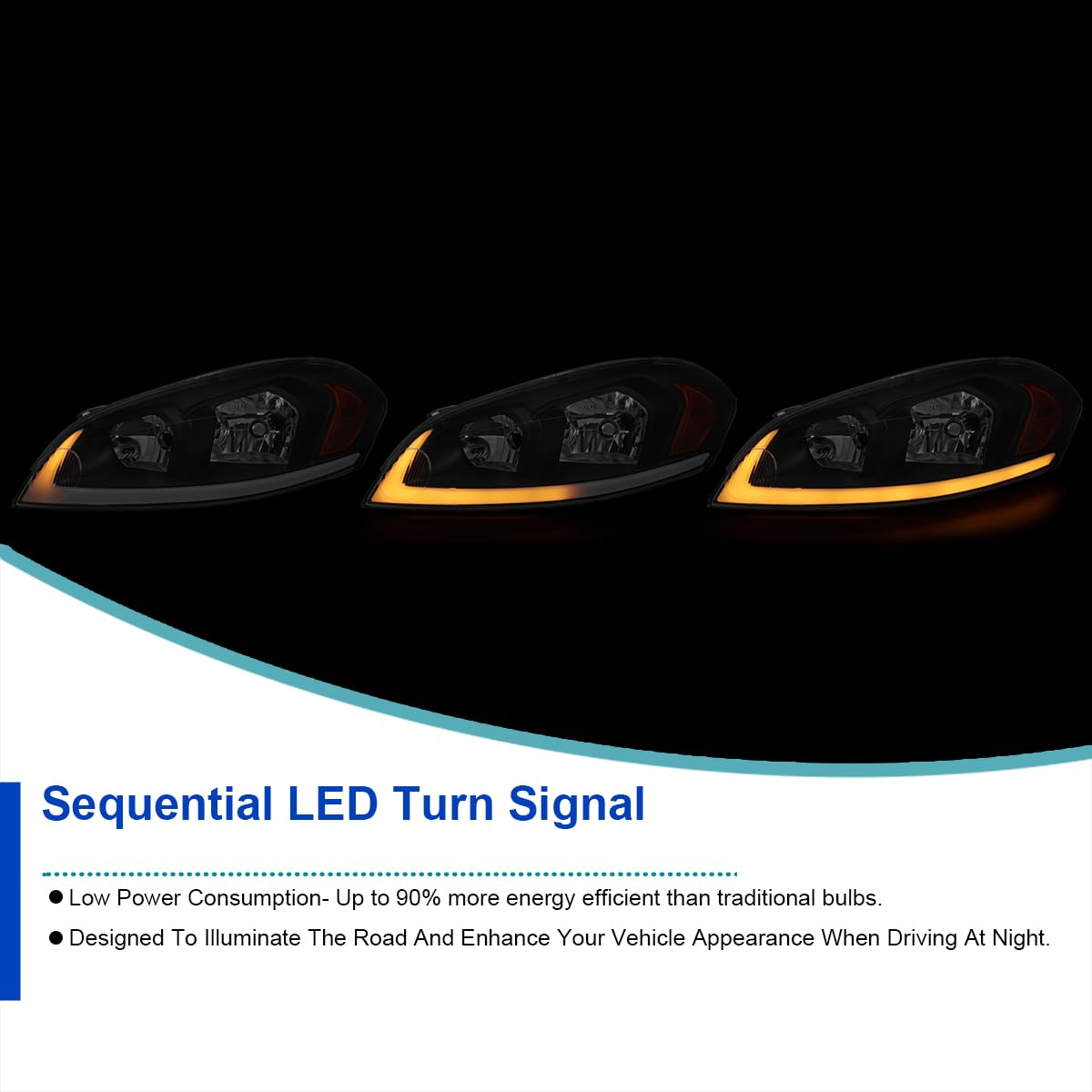 Black Smoke SPEC-D TUNING Headlights w/Switchback LED Signals Compatible with 2006-2013 Chevy Impala, Left + Right Pair Headlamps Assembly