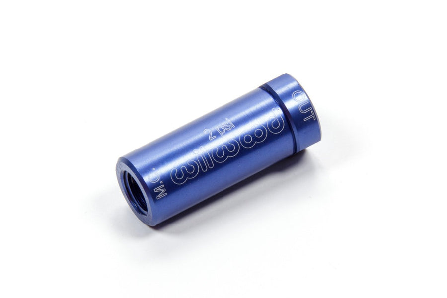 Wilwood Compact Residual Pressure Valve, 2 lb, 1/8 in NPT Inlet, 1/8 in NPT Outlet, 1.600 in Long, Aluminum, Blue Anodized, Disc Brake, Each