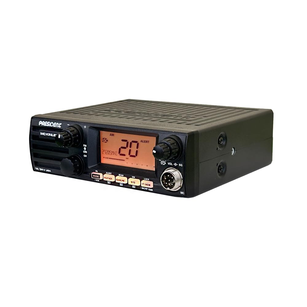 McKinley President AM/SSB CB Radio, 12/24V,40 Channel, NOAA Weather Alerts, Automatic SWR, ASC, Large LCD, NB, ANL, Hi-Cut Filters, VOX, Front Panel Loudspeaker, Clarifier, RF Power & Gain