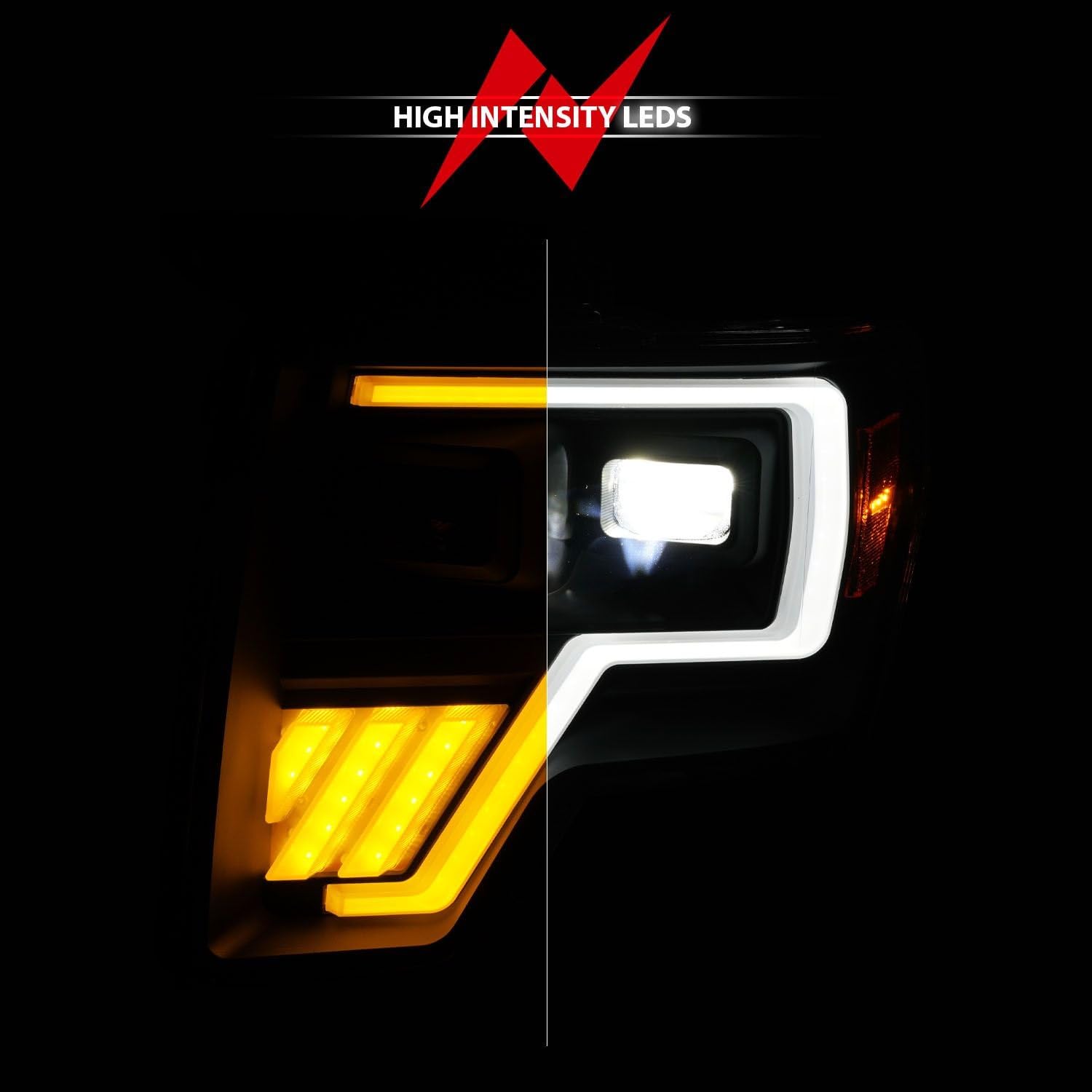 Black Anzo Seqential DRL Bar Projector LED Headlights