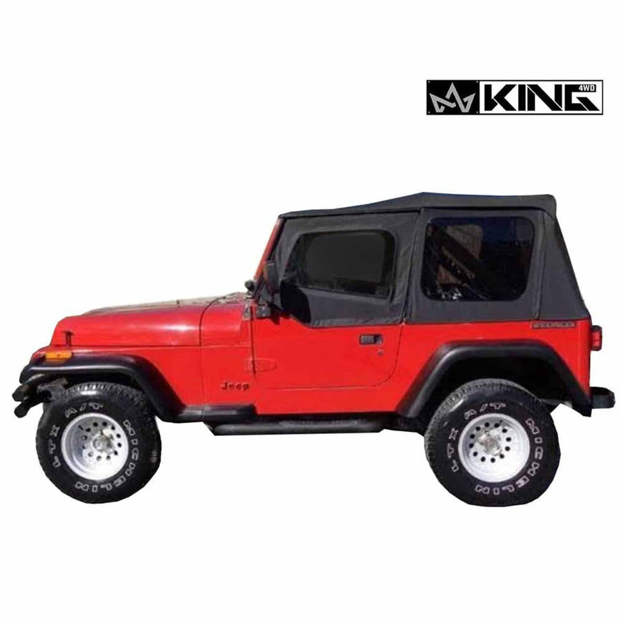 4WD King Premium Replacement Soft Top in Black Diamond Material with Clear Upper Doors and 31% Tinted Windows Suitable for Jeep Wrangler YJ 1987-1995