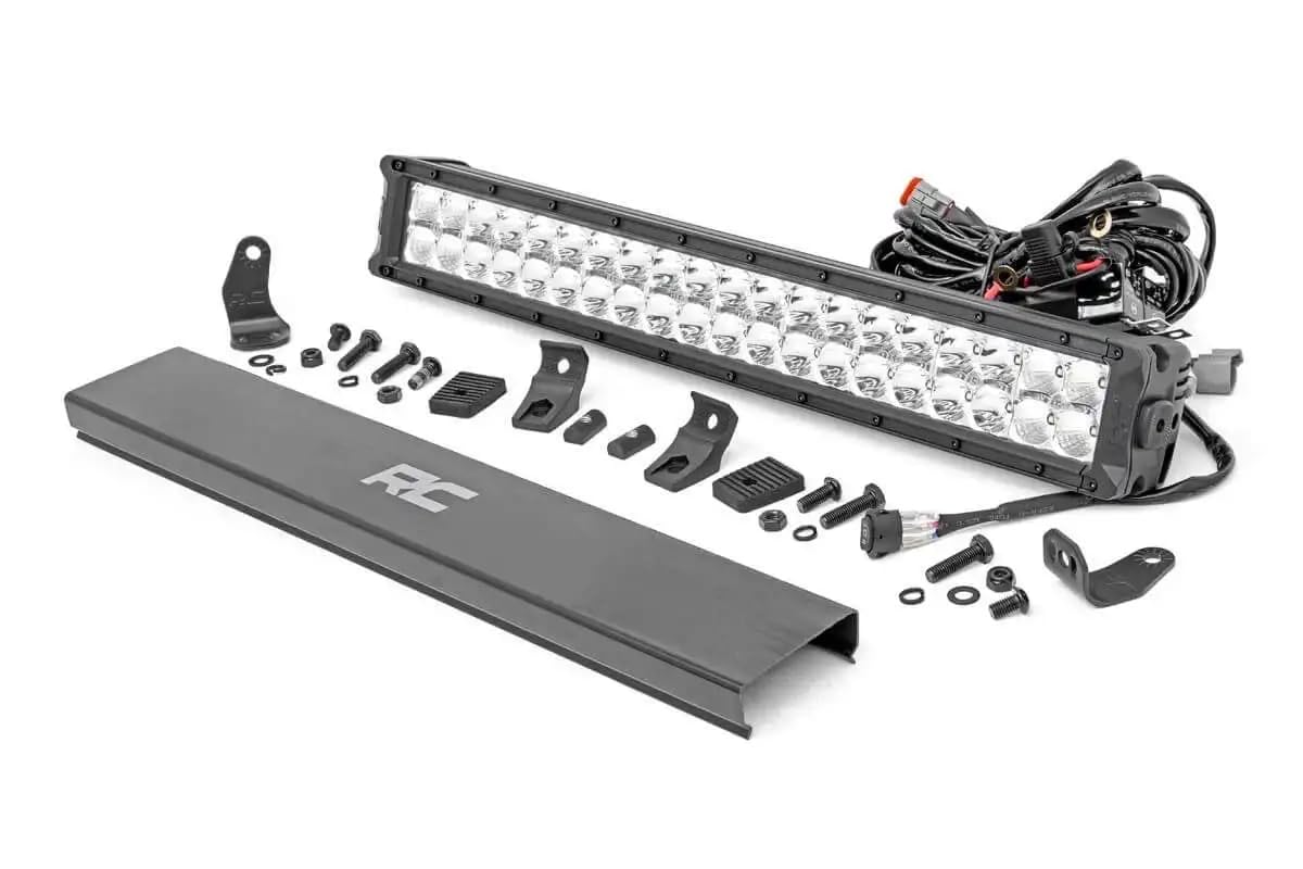 20" Rough Country Dual Row LED Light Bar with Amber DRL - Chrome Series 200W, 18000 Lumens, Combo Spot Flood Beam for Off-Road