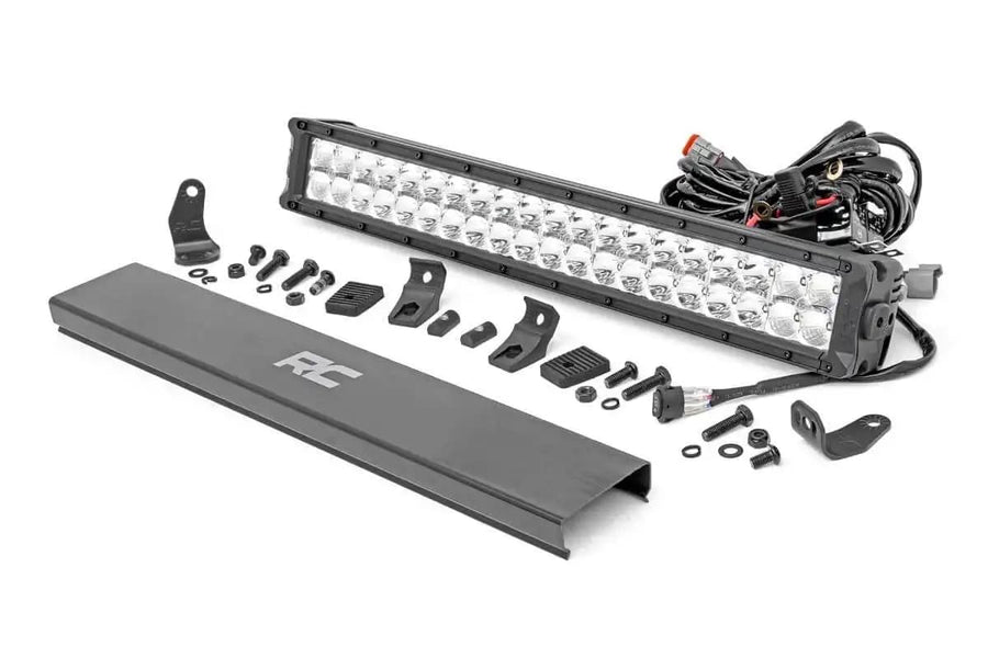 20" Rough Country Dual Row LED Light Bar with Amber DRL - Chrome Series 200W, 18000 Lumens, Combo Spot Flood Beam for Off-Road