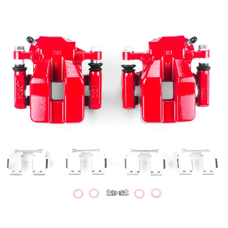 Power Stop S7049 Rear Pair of High-Temp Red Powder Coated Calipers For Toyota RAV4 2012-2018 [Model Specific]