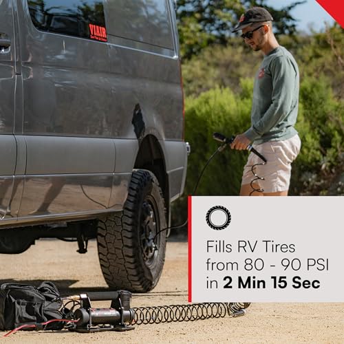 450P-RV EF VIAIR Enhanced Flow - 45157 12V Tire Inflator Portable Air Compressor with RV Inflation Gun, 90 Degree Chuck | 100% Duty Cycle @ 100 PSI, Max Pressure 150 PSI (SAE, Alligator Clips)