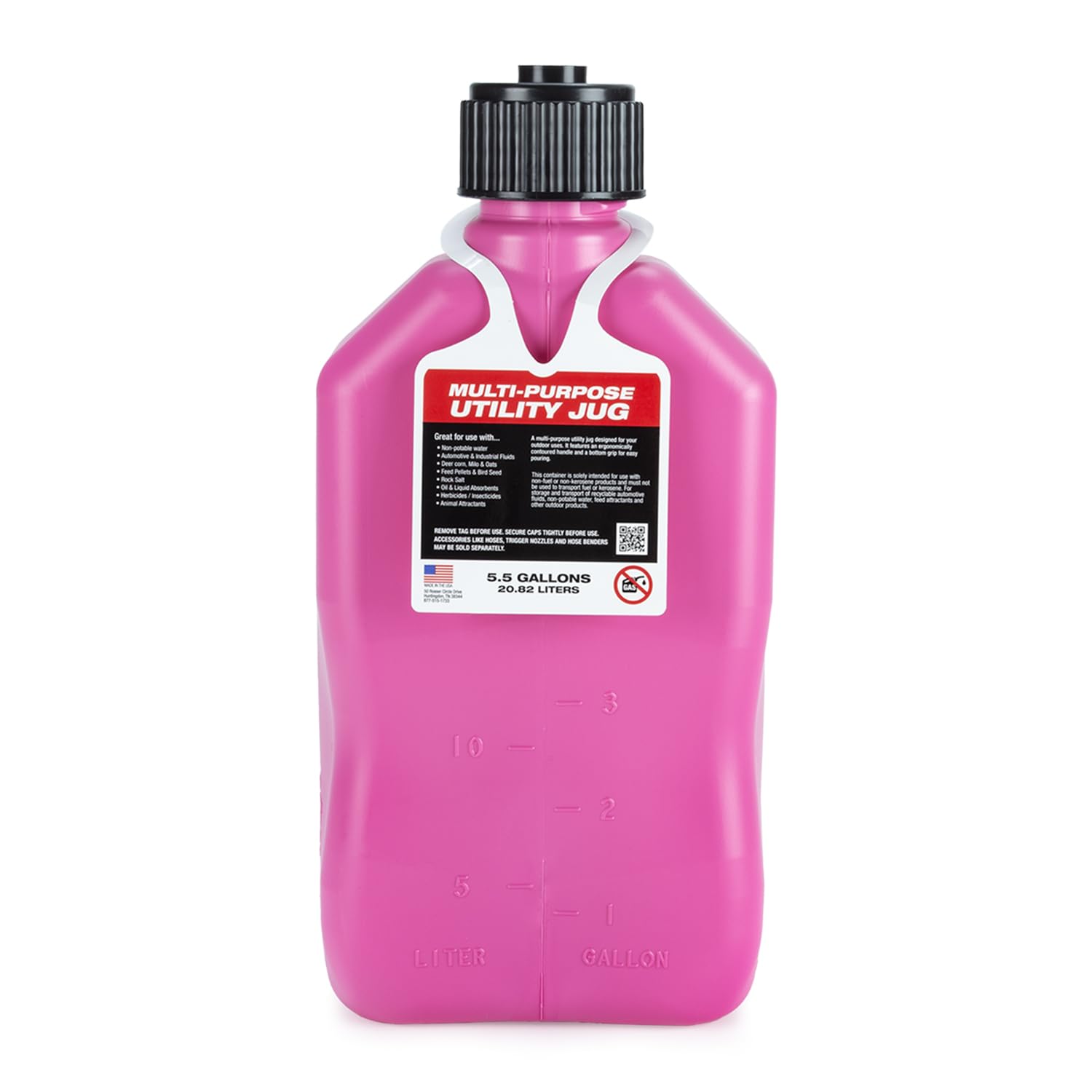 5.5 Gallon VP Racing Motorsport Racing Jug with Contoured Handle, Multipurpose Cap and Rubber Gaskets, Pink (1 Pack)