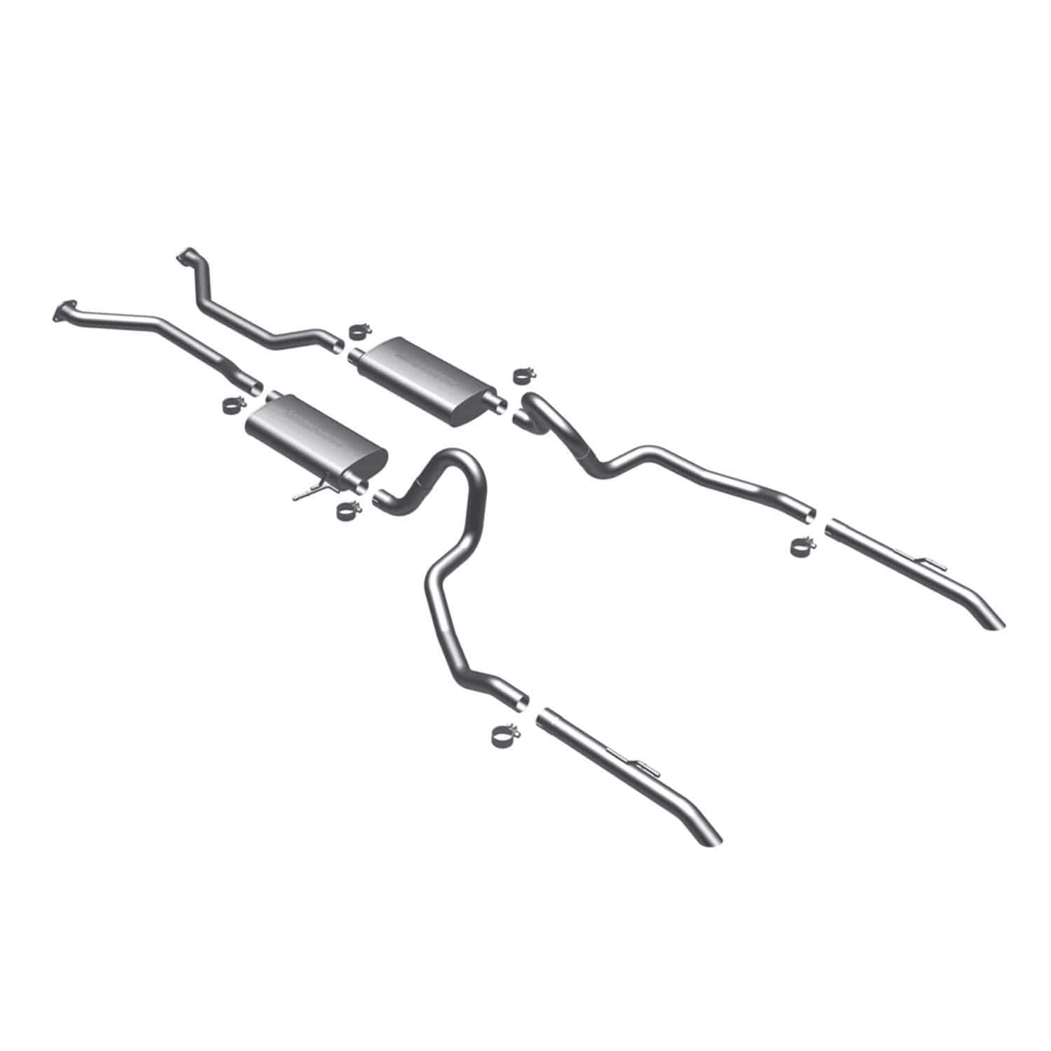 Cat-Back MagnaFlow Performance Exhaust System 16788 - Street Series, Stainless Steel 2.25in Main Piping, Dual Split Rear Exit, Satin Finish 2.25in Exhaust Tip - Performance Exhaust Kit
