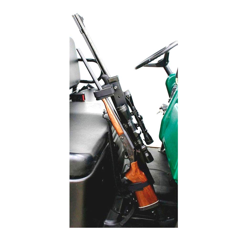 Quick-Draw Supreme GREAT DAY Vertical Double Gun Rack - Floor Mount - Quick-Disconnect Mounting Adaptor Plate Included - For UTVs /Carts With A Completely Flat Floorboard - Aluminum Frame - Black Powder-Coated Finish - 2 Gun Holder, QD800S