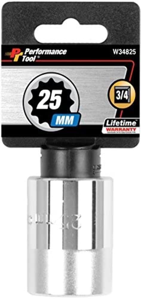 W34825 Performance Tool 3/4-Inch Drive 12-Point Standard Socket 25mm