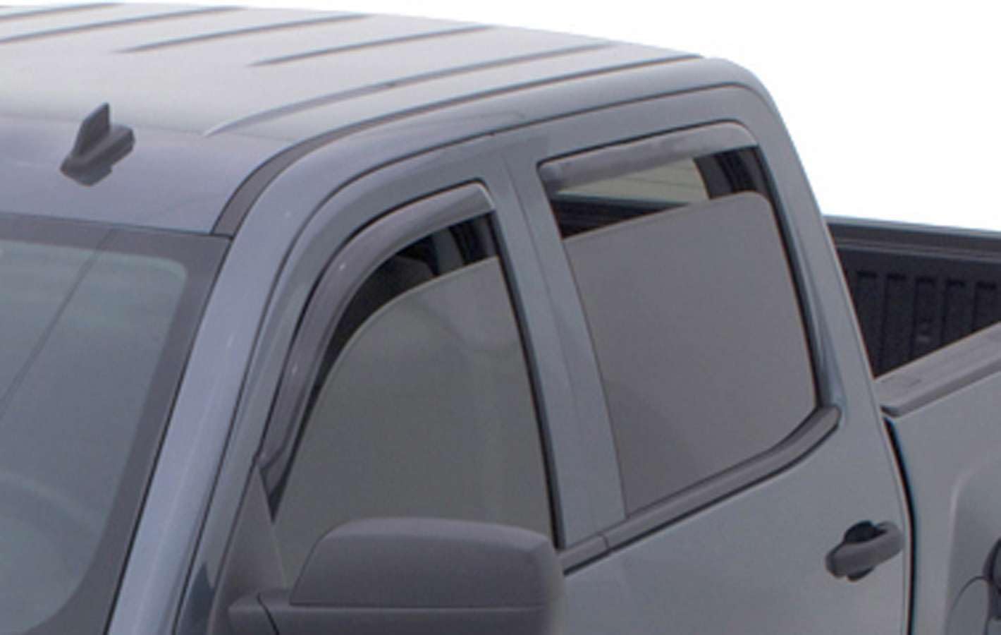 In-Channel Rain Guards Auto Ventshade [AVS] For 2014-2018 Chevrolet Silverado, GMC Sierra 1500 / 15-19 Silverado, Sierra 2500HD/3500HD DBL/EXT CAB ONLY | Window Vent Visors, 4 pcs. - Smoke | 194528
